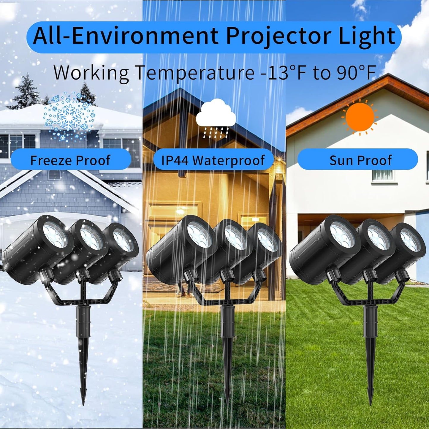 Upgraded Snowflake Christmas Projector Lights - Triple Head LED Outdoor Decor with Timer