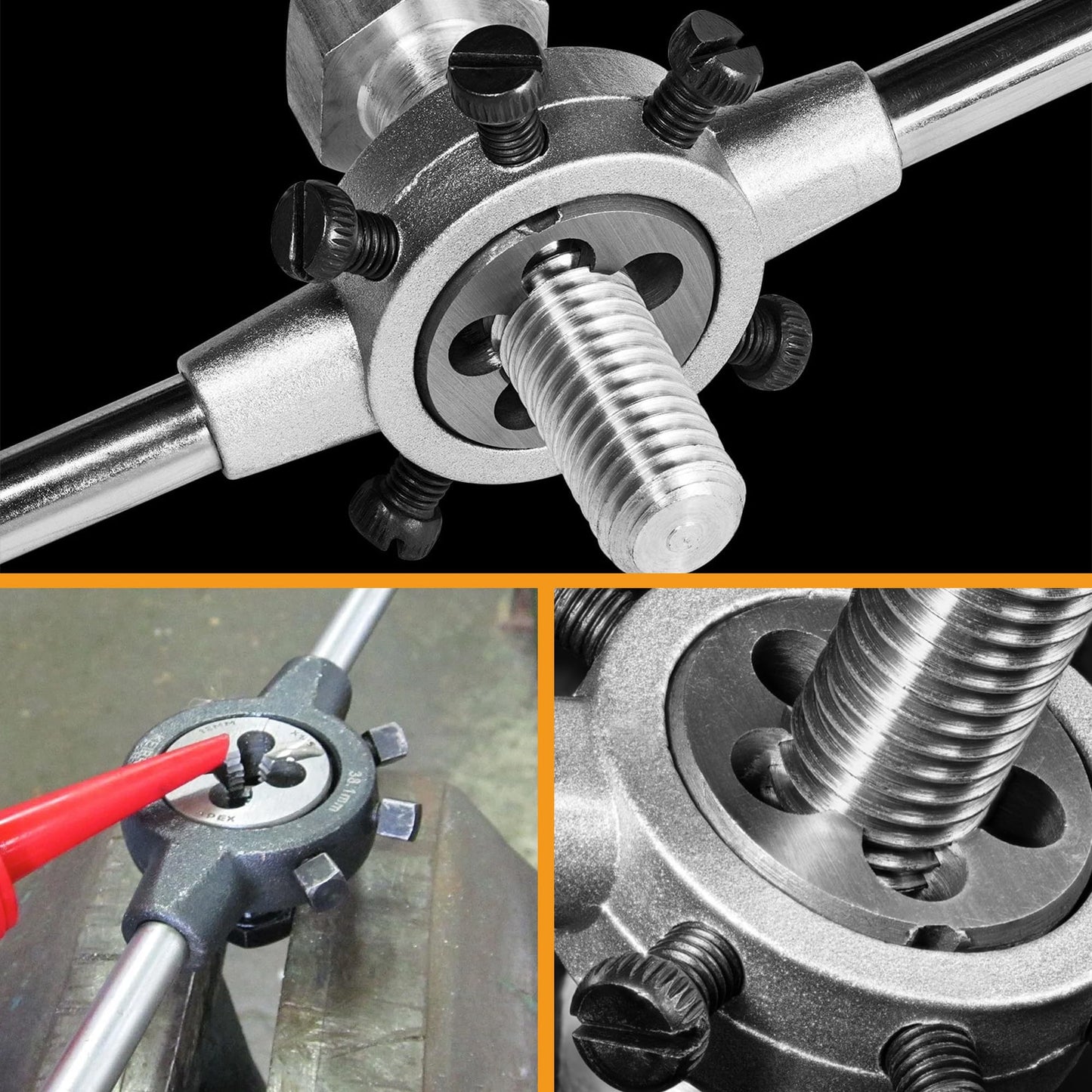 M12 x 1.25mm Metric Tap and Die Set, M12 x 1.25mm High-Speed Steel Machine Round Tap Die Set, Right Hand Thread Tap and Round Thread Die Tool