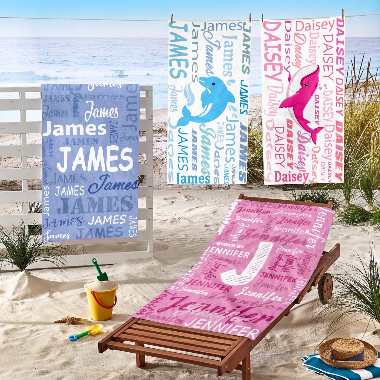 Yoltotude Personalized Kids Beach Towels Custom Sand Free Microfiber Beach Towel with Names & Monogram Customized Quick Dry Pool Towels for Girls Boys Standard Size Easter Gifts for Kids