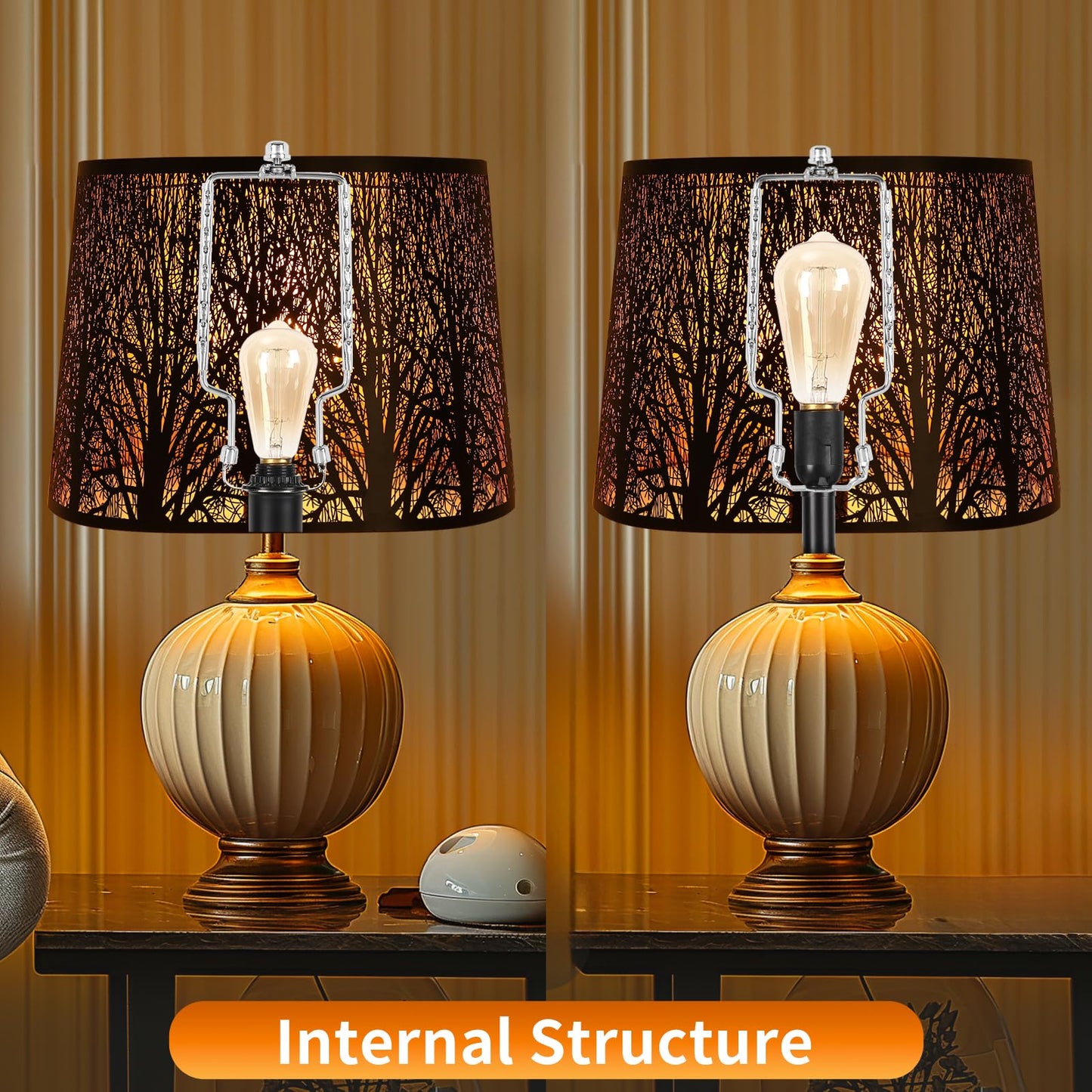 Lamp Harp Kit,Adjustable Lamp Shade Holder, harp and finial for lamp,Lamp Shade Holder Fits 8 9 10 11 12 inch Shades, with Lamp Rod and E14 E26 E27 Light Base UNO Fitter Adapter Converter Finial Set