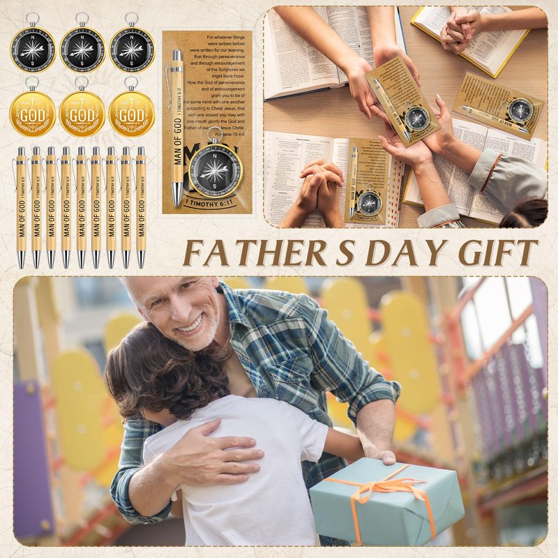 Sayglossy 20 Sets Man of God Gift Bulk, Christian Gifts for First Communion, Baptism, Religious Compass, Ballpoint Pens, Bible Verse Card with Opp Bag for Fathers Day, Pastor Men, Church