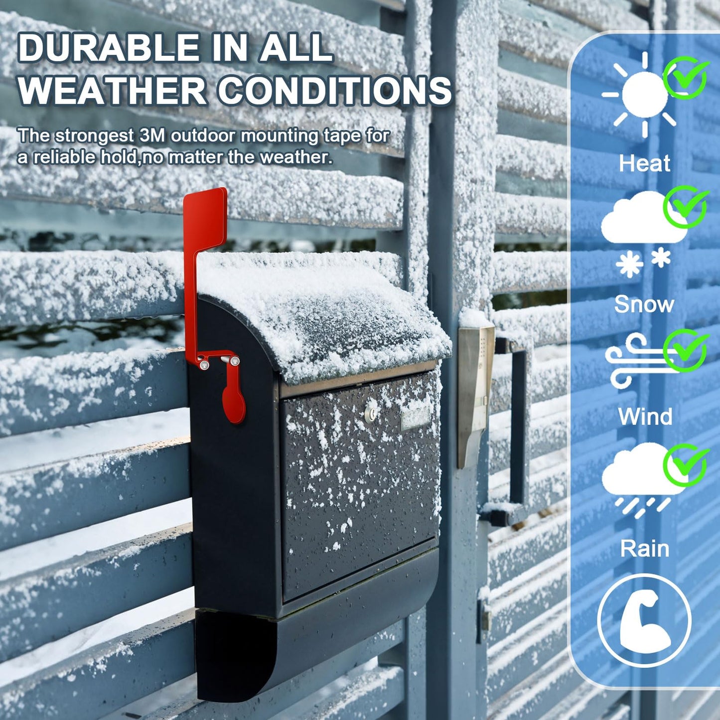 Galvanized Steel Folding Wall Mount Mailbox Flag, 180° Rotating Mailbox Flag for Unique Mailboxes, Stick On Mailbox Flag Mailbox Replacement Flag Kit, Tool Free Installation