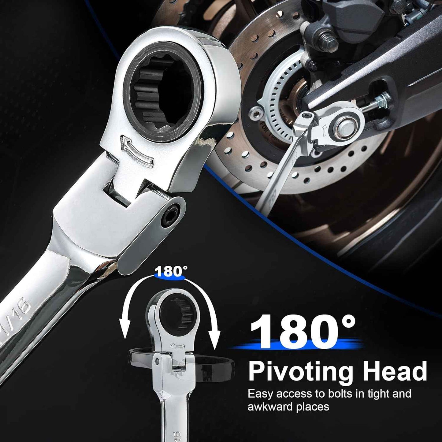 14-Piece Metric Ratcheting Wrench Set - Flex-Head, 72 Tooth, Cr-V Steel with Storage Case (6-19mm)