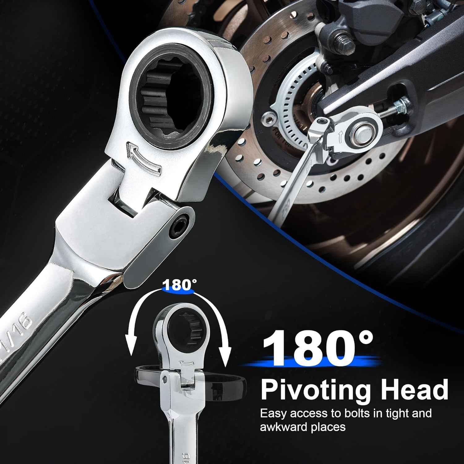 14-Piece Metric Ratcheting Wrench Set - Flex-Head, 72 Tooth, Cr-V Steel with Storage Case (6-19mm)