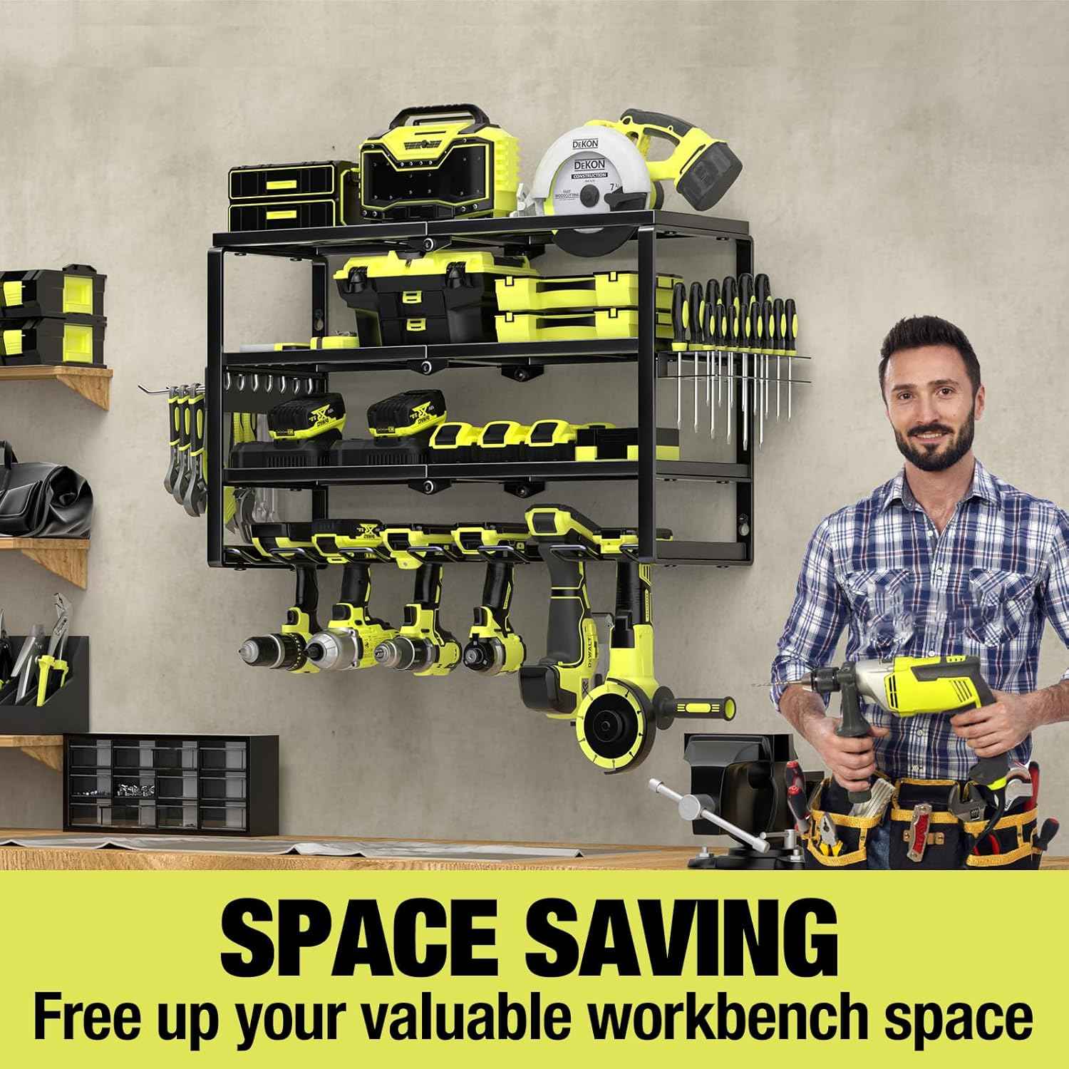 32-Inch Wall-Mounted Power Tool Organizer with Charging Station & 8 Slots for Garage