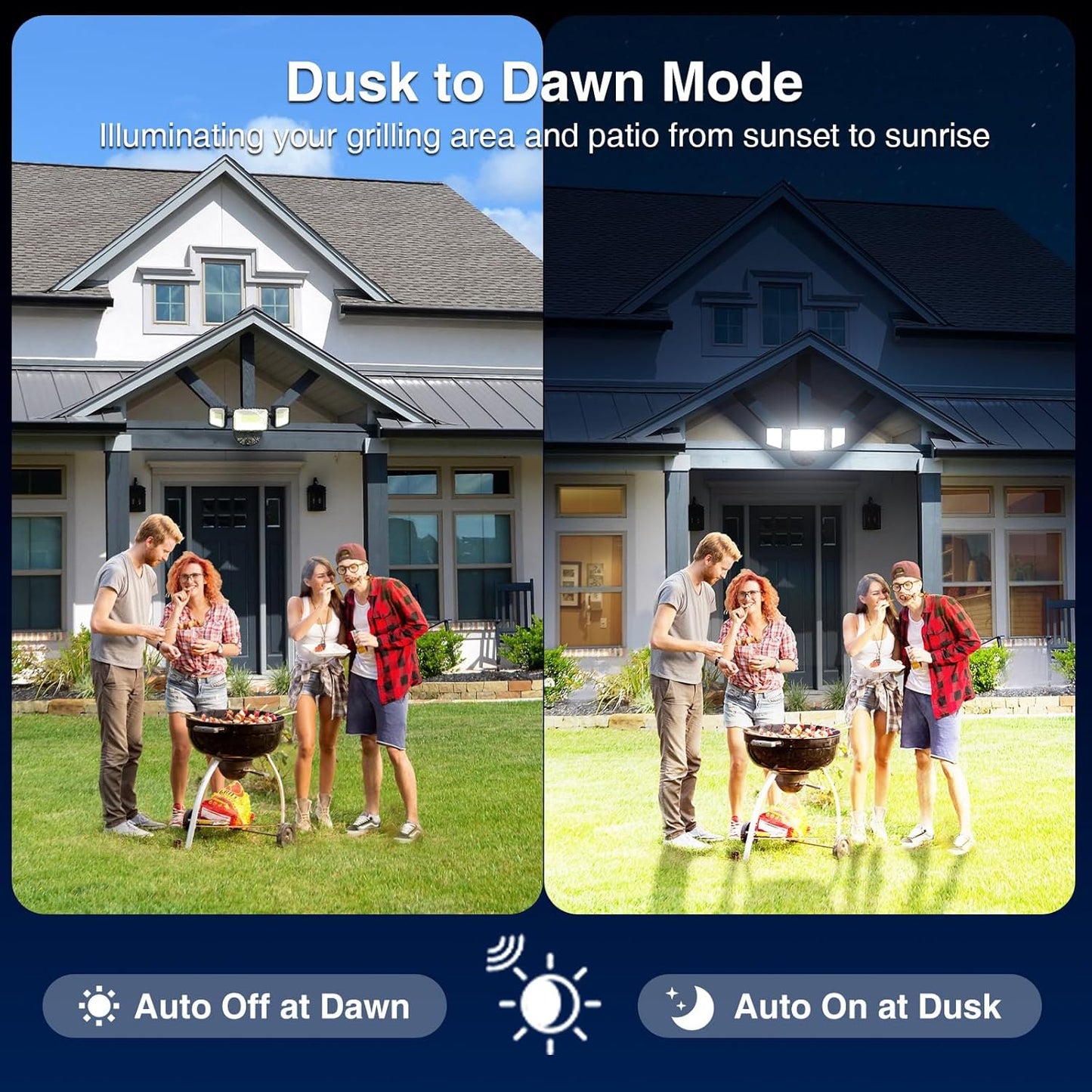 100W Dusk to Dawn LED Outdoor Flood Light - 11000LM Waterproof Security Light with 3 Heads Photocell for Garage & Yard