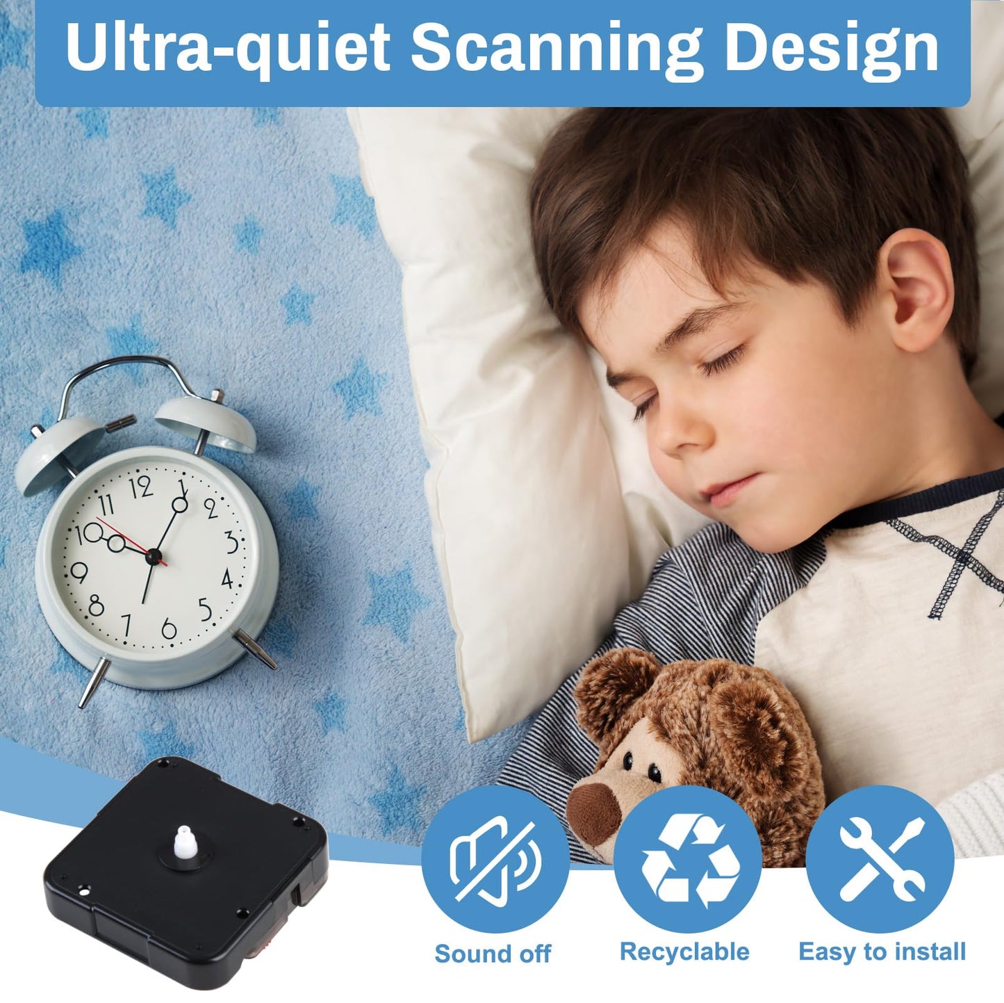 Quartz Clock 12888 Movement Replacement Set, Battery Operated Axis Shaft High Torque Clock Parts Suitable with Thread and Seconds Hand Motor Repair Parts and DIY (Shaft 8mm - No Thread)