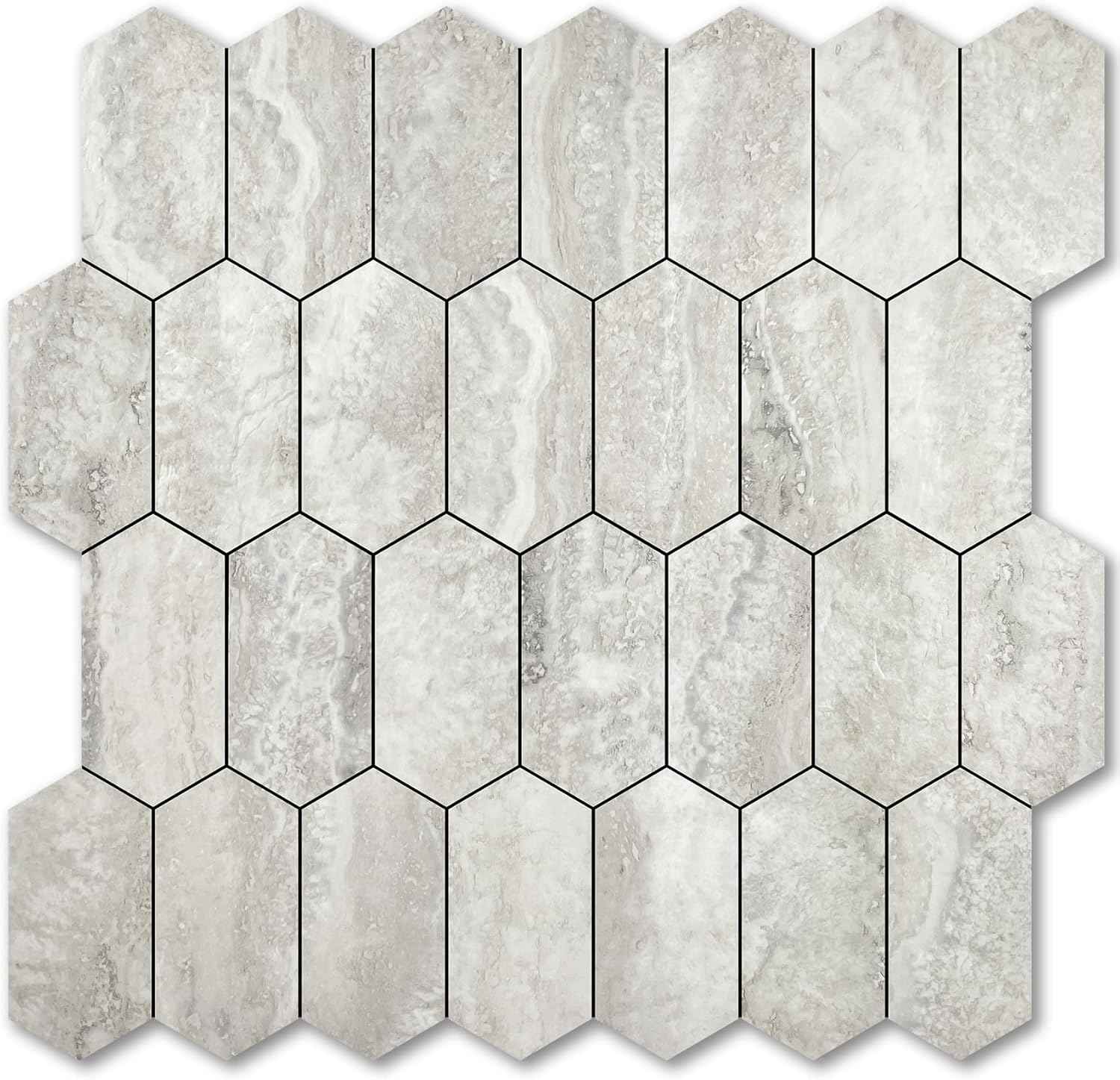 Glossy Wood Grain Peel and Stick Backsplash Tile - 10 Sheets Hexagon Mosaic for Kitchen & Bathroom, 12.4 x 12 Inch