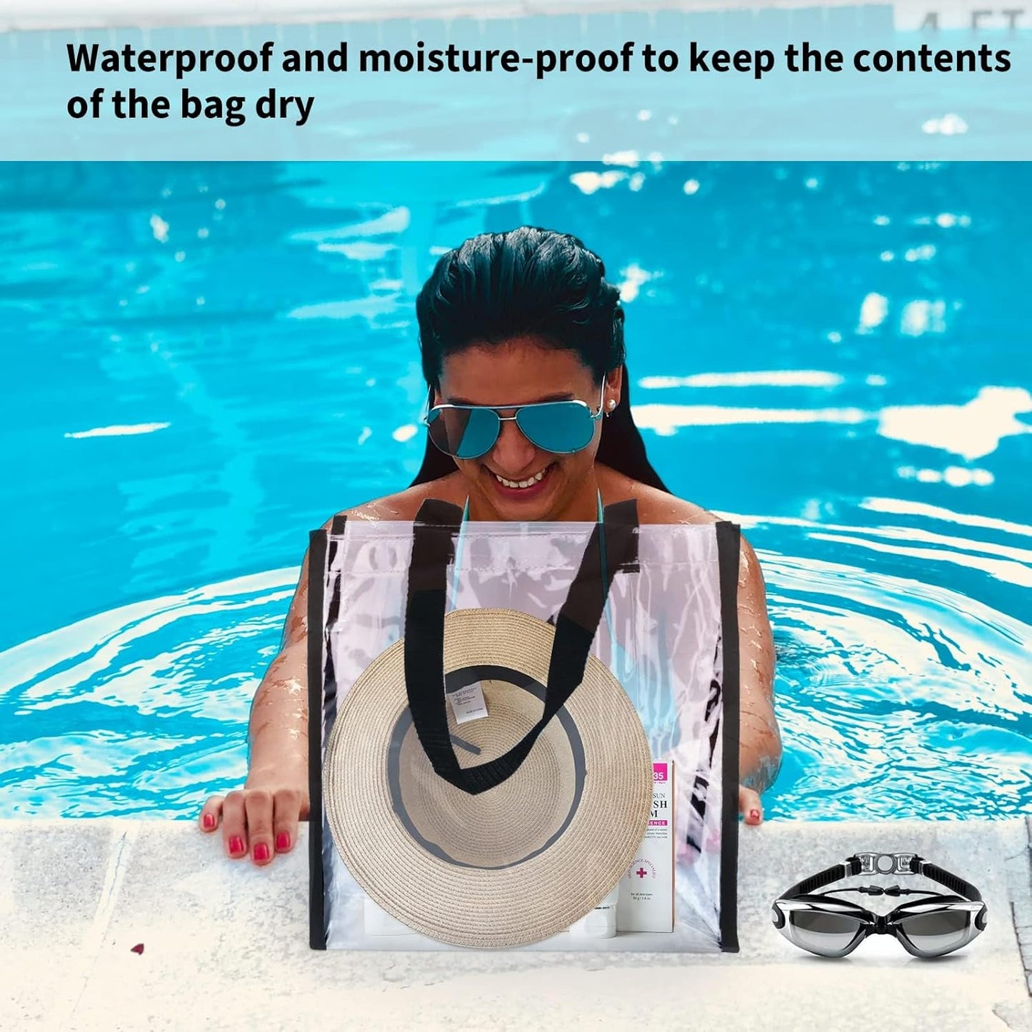 Skiennix Clear Tote Bag - Durable PVC with Handles for Work, Beach, Lunch | 12x12x6 Inch Size