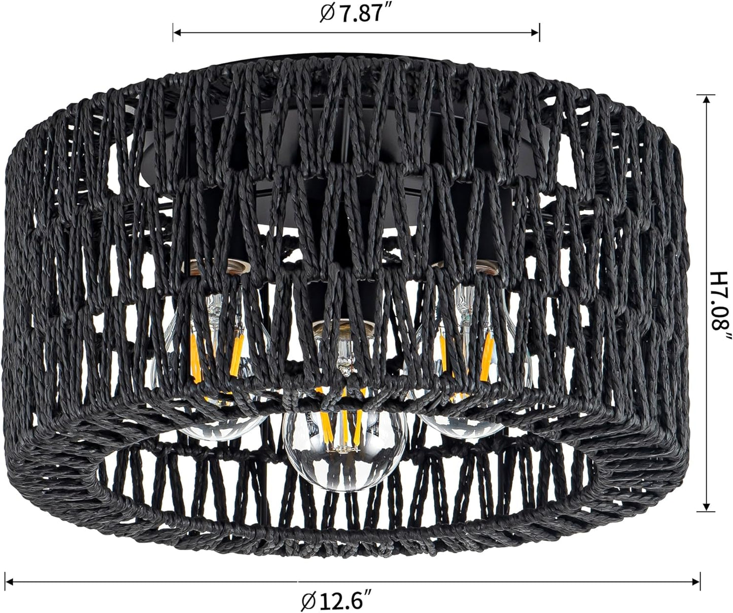 Bohemian Rattan Ceiling Light Fixture - 3-Light Woven Flush Mount for Bedroom & Living Room