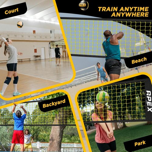 Apex Sports Volleyball Net - Portable Adjustable Height 7.4' to 8' | 12' Wide with Ground Stakes & Carry Bag