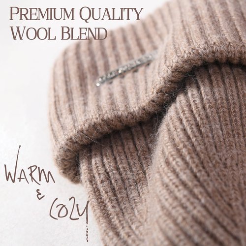 Harikery Wool Blend Knit Beanie hat for Women man Warm Soft Cashmere Beanie Unisex Cozy Skull Cap Winter Headwear Brown