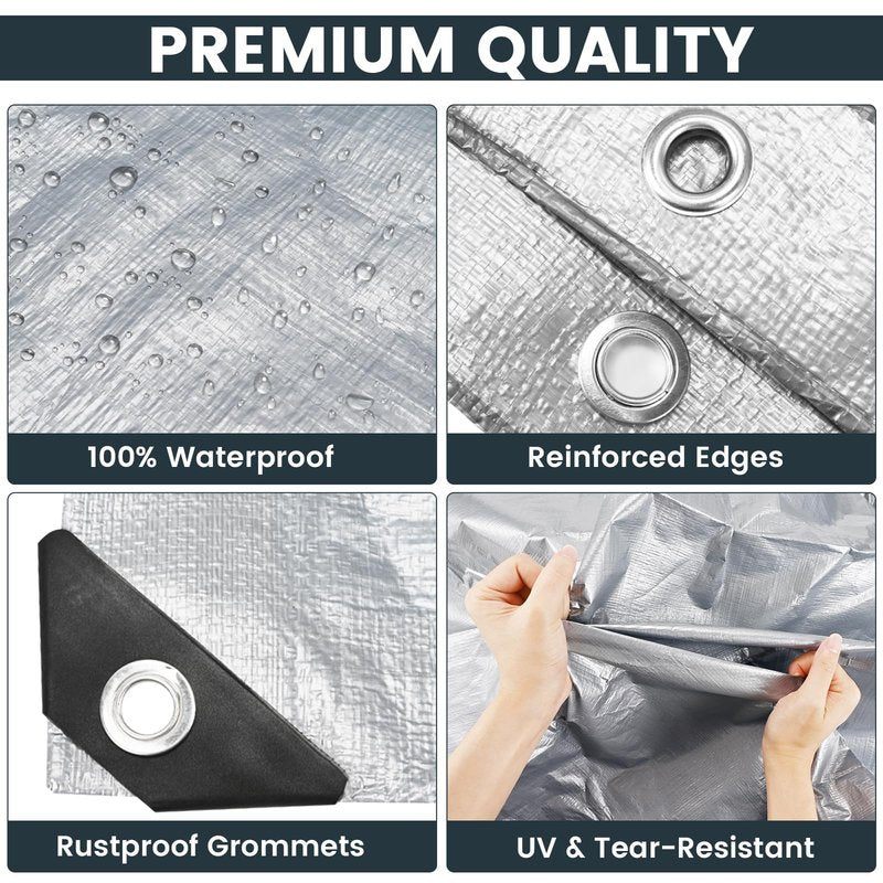 TICONN Heavy Duty Tarp Cover, Extra Thick Tarps Waterproof Tear and Rip Proof UV Resistant Tarpaulin with Reinforced Grommets and Edges (5.5 Mil/2PK, 8'x10')