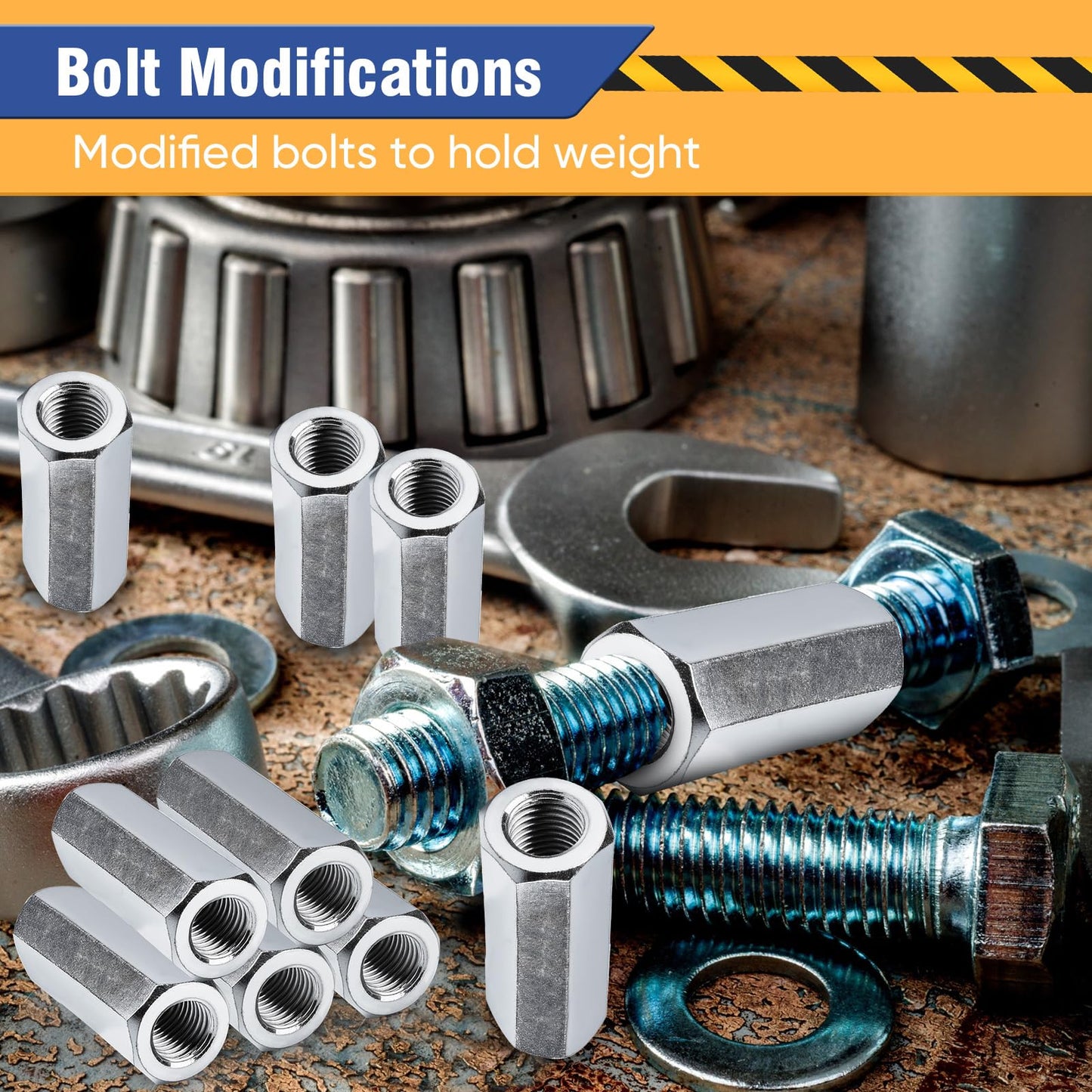 Hicarer 5 Pcs 014973322175 Coupling Nuts 3/8-24 x 1-1/8" Hex Coupling Nut with Zinc Plate Threaded Rod Connector