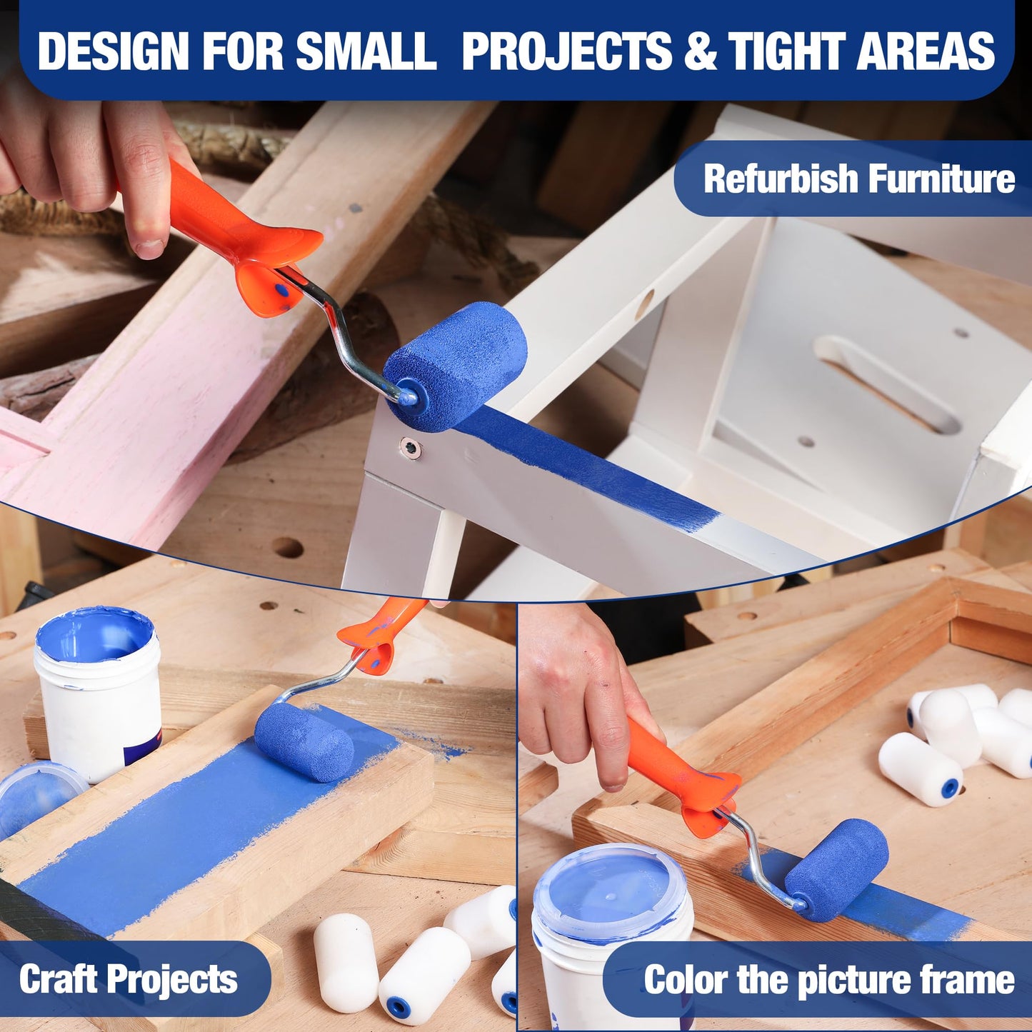 WORKPRO Small Paint Roller 2.5 inch 12-Pack, Mini Foam Paint Roller Covers for Small Touch-Up, Art Crafts, Furniture, Cabinets, High-Density Sponge Paint Roller Replacement for Painting Walls, Doors