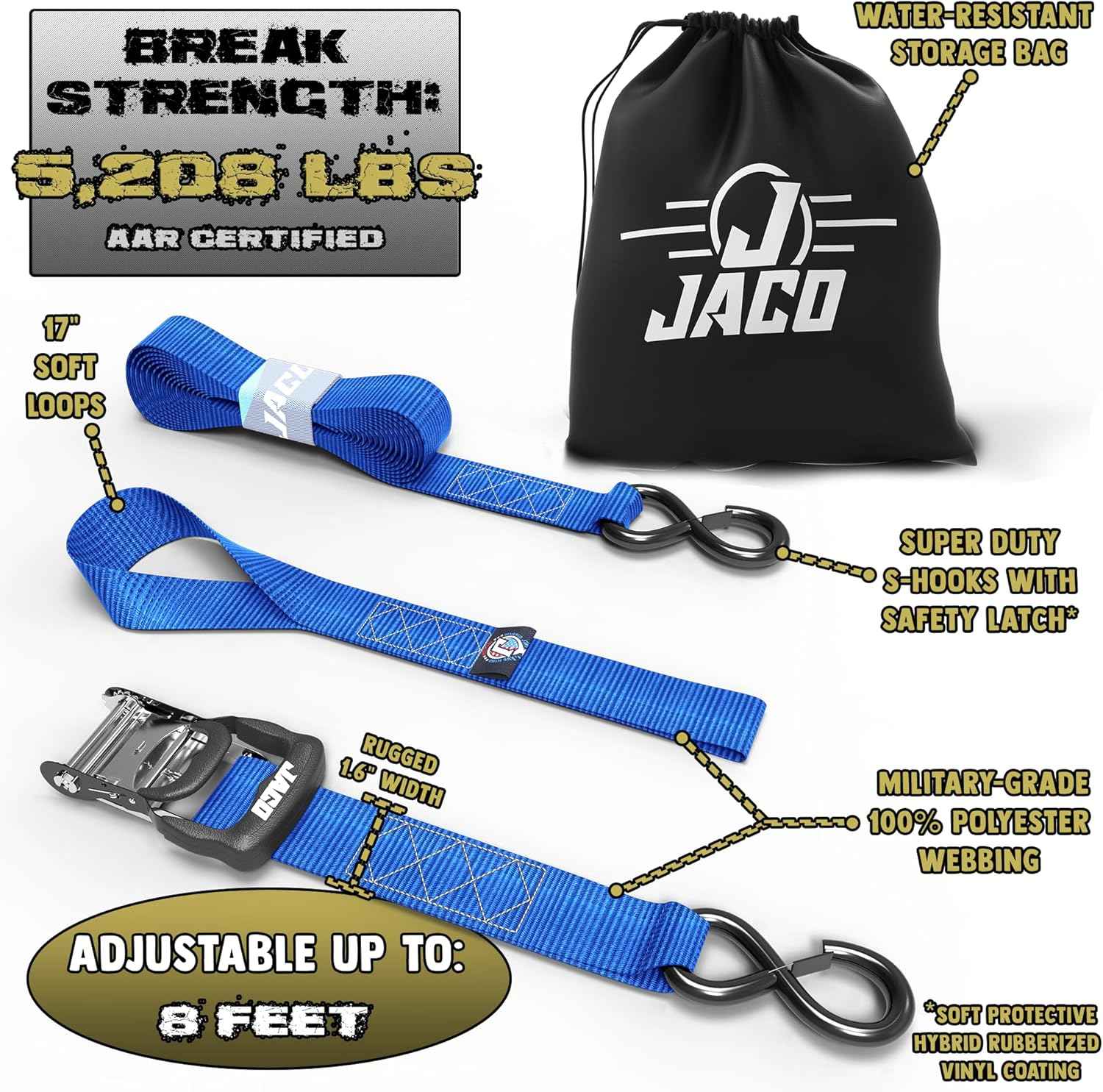Heavy Duty Ratchet Straps 1.6" x 8ft (Pack of 4) - 5,208 lbs Tie Down Kit with Soft Loops