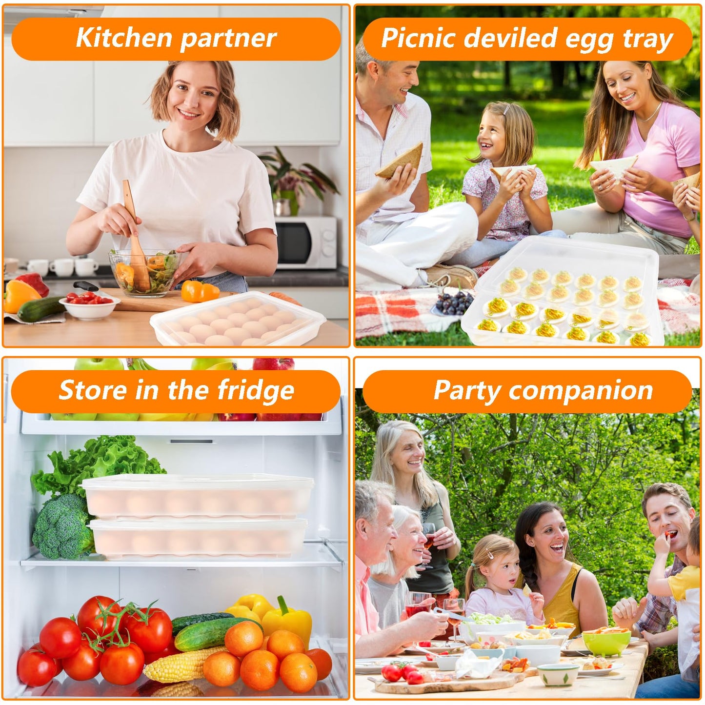 Qyyiguf 2 Pack Deviled Egg Containers with Lid,Clear Portable Storage Carrier Egg Holder,Stackable Plastic Egg Tray Carrier for Fridge,Kitchen,Keep Fresh(48 Eggs)