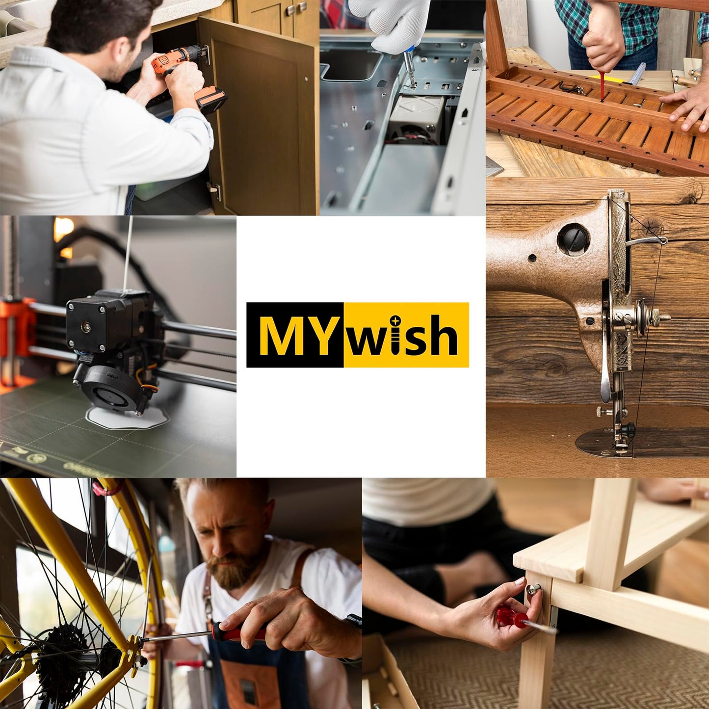 Mywish 900Pcs Metric Screw Assortment Kit, M3 M4 M5 M6 Bolts Nuts & Flat Washers, Grade 10.9 Alloy Steel Hex Socket Head Screws, Wrenches, Fully Threaded, Black Nuts and Bolts Assortment Kit