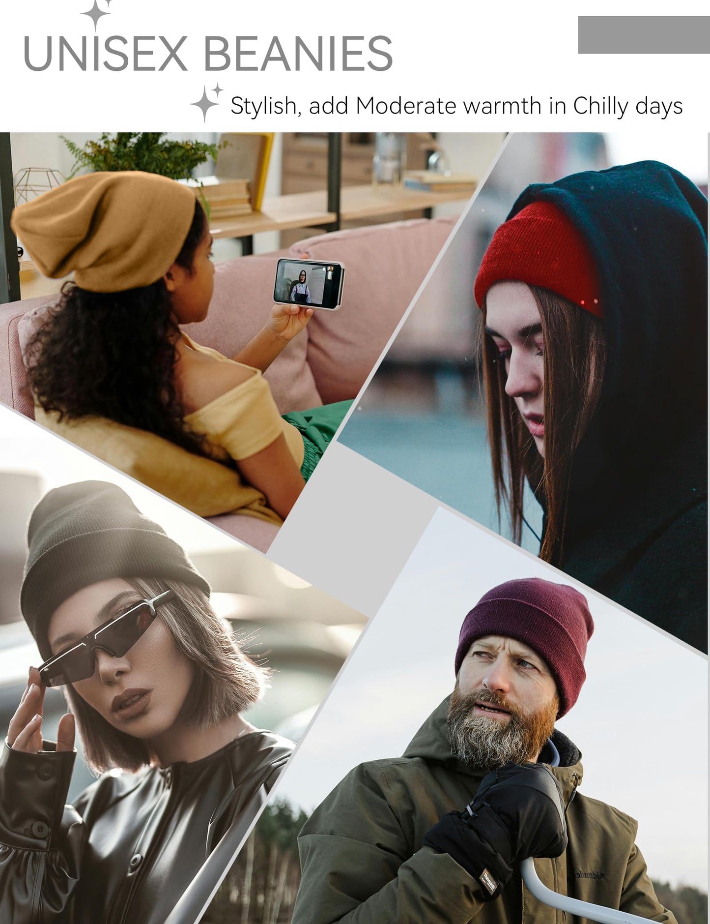 Simapu Satin Lined Wool Beanie Hat for Women Men Fall Winter Fashion, Warm Knit Cuffed Fisherman Skull Cap/Slouchy Beanie, Navy Blue