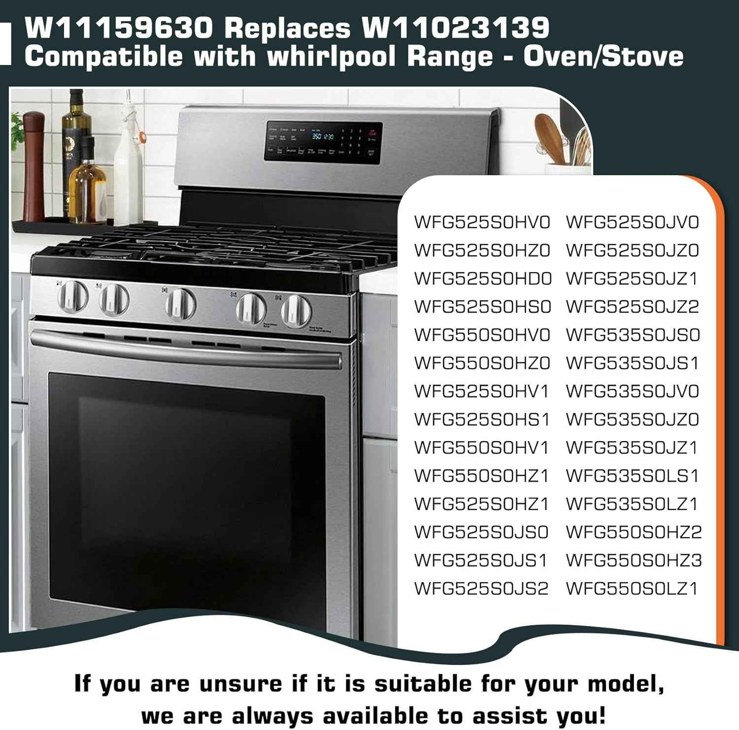 Whirlpool Stove Knob Replacement - Stainless Steel W11159630 Gas Range Knobs (5 Pcs)