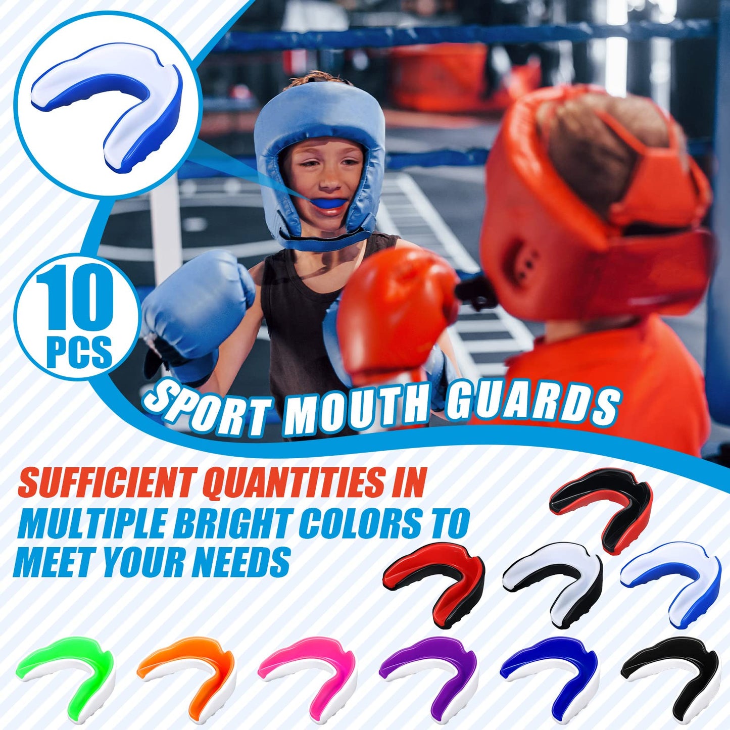 10 Pcs Sport Mouth Guards Gum Teeth Armor Game Guard for Boxing Basketball Football Hockey Karate Basketball Rugby Match (Bright Color)