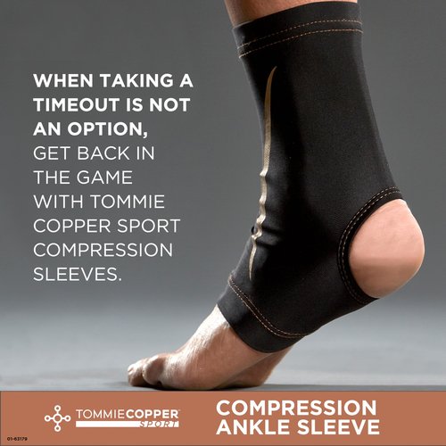 Tommie Copper Ankle Compression Sleeve (L/XL), 15-20 mmHg, 4D Stretch & Non-Slip Fit for Targeted Support, Patented Copper Znergy Fabric, Anti-Odor Benefits, Breathable Design