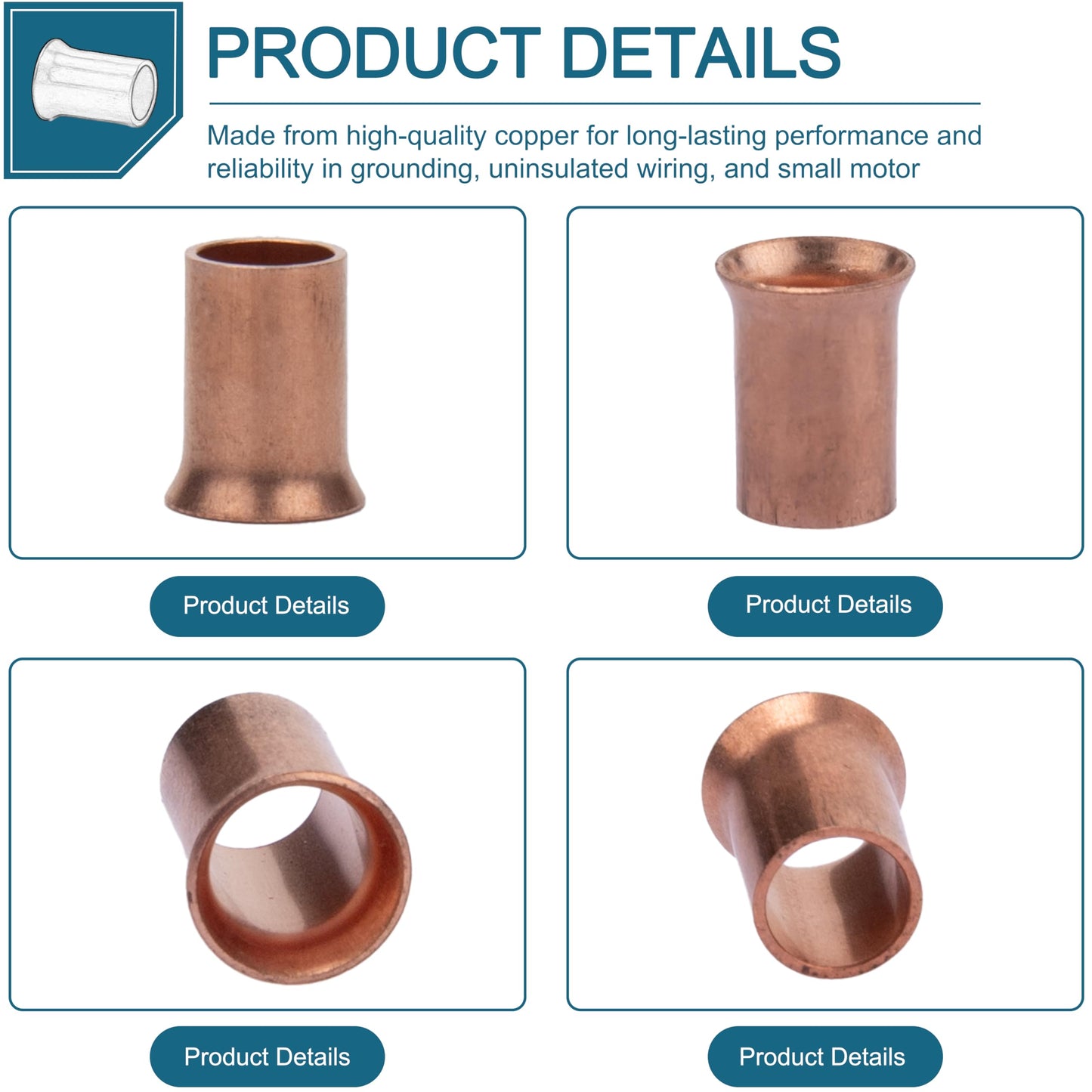 100 Pcs Easy-Twist Copper Crimp Sleeve Wire Connector, 18-10 AWG Wire Range