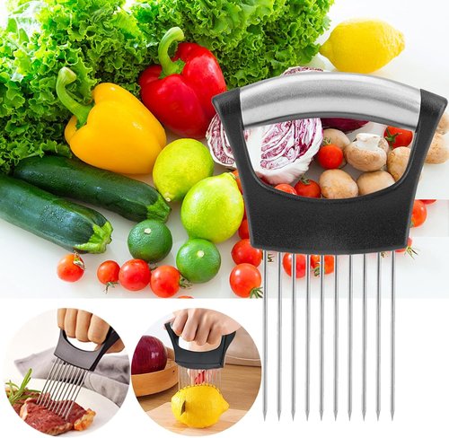 JAYVAR Onion Holder - Stainless Steel Vegetable Cutter for Slicing Onions, Tomatoes & More
