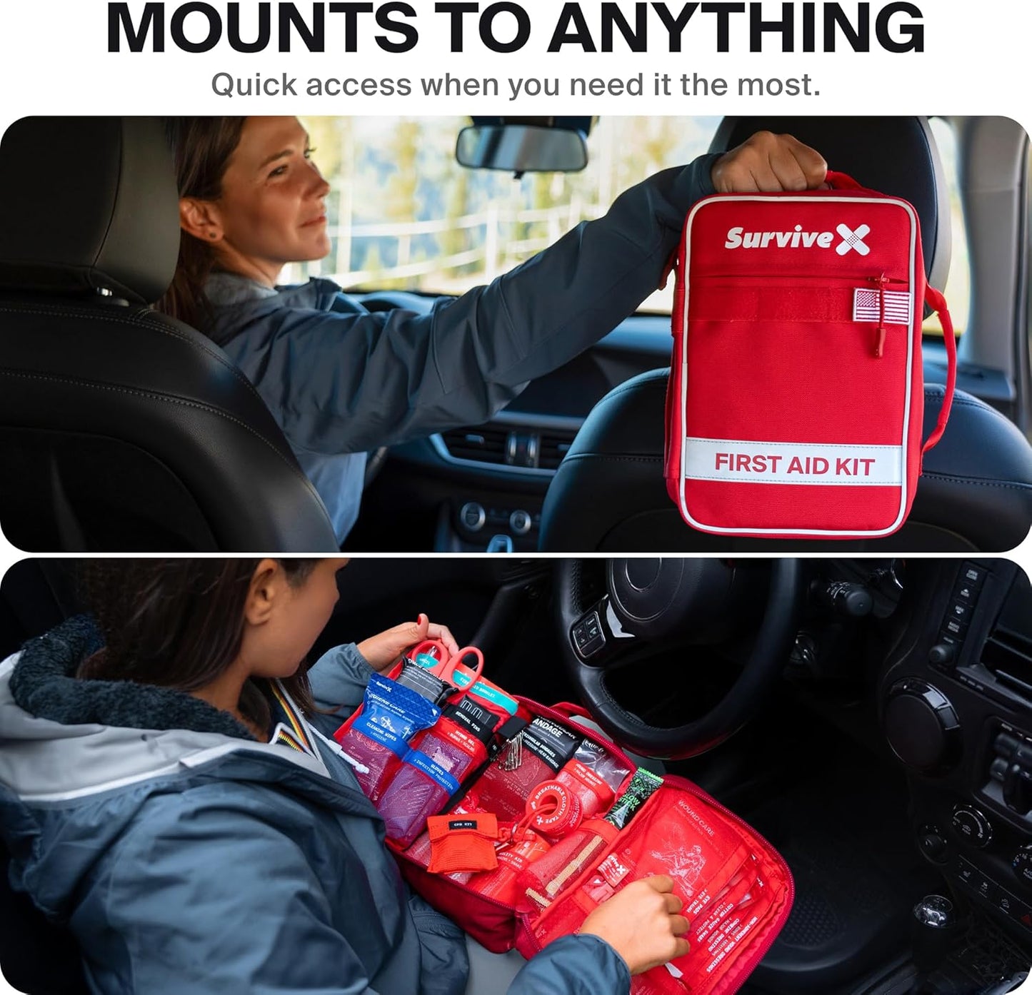 SurviveX Large First Aid Kit - Essential Emergency Kit for Car, Travel, Hiking & Camping - Includes Zip Stitch Wound Closure Strips