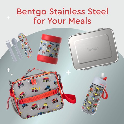 Bentgo Kids Stainless Steel Food Jar - 11oz Leak-Proof Insulated Container for Hot or Cold Meals - Trucks Design