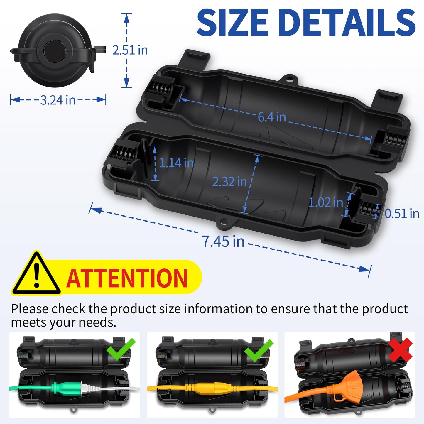 Cismorvex 3 Pack Outdoor Extension Cord Safety Cover with Waterproof Seal IP54 Water-Resistant, Weatherproof Electrical Connection Box with 2 Latches, Plug, Socket, Holiday Decoration Light, Black