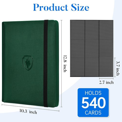 Fabmaker Premium 9 Pocket Card Binder - Sturdy Album for 540 Trading Cards | Dark Green Color