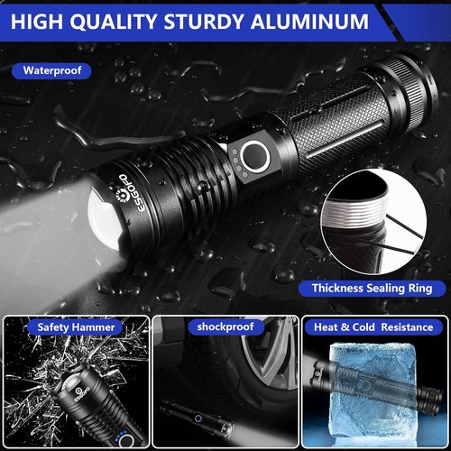 Esgofo High Lumens 100000 Rechargeable Flashlight - Super Bright LED, Waterproof, Ideal for Hiking & Camping