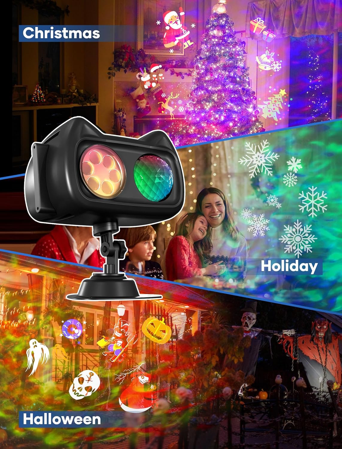 2-in-1 HD Halloween & Christmas Projector Lights with Remote - 60 Patterns, Waterproof Outdoor Decor for Yard Parties
