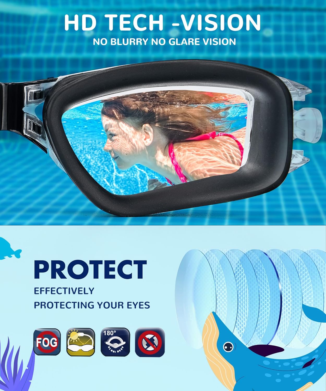 NSSIW Kids Swimming Goggles - Anti-Fog UV400 Protection | No Leak Design for Ages 6-14, 3 Pack