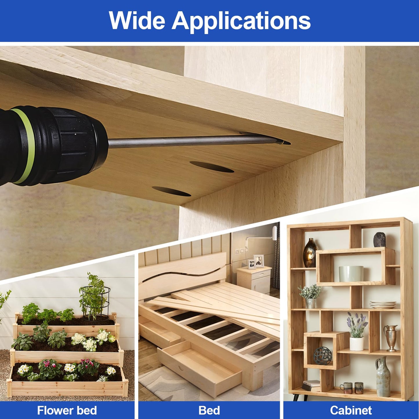 #8 Pocket Hole Screws 1-1/4 Inch, 160Pcs Coarse Thread Wood Screws, Square Drive, Washer Head, 4-Layer Coating, Drive Bit Included (Brown)