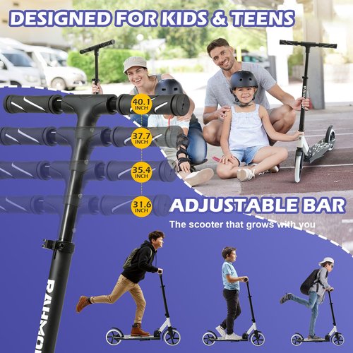 Rahmory Kick Scooter for Ages 6+,Kid, Teens & Adults. Foldable Kick Scooter for Boys with 4 Adjustable Heights, ABEC9 Bearings, Supports Up to 220 lbs
