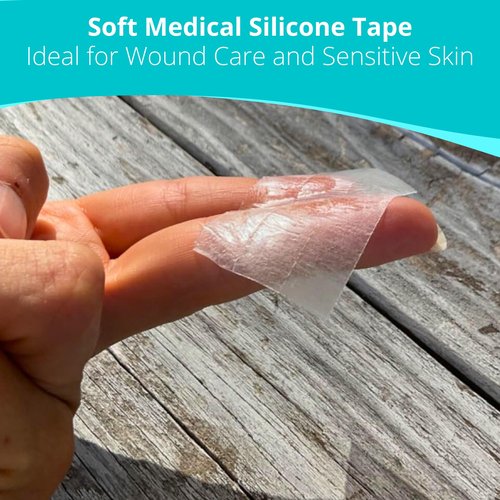 TapeChoice Silicone Tape for Skin Medical Silicone Tape Silicone Skin Tape Soft Silicone Tape Hypoallergenic Tape for Sensitive Skin Pain-Free Removal Tape Secures Dressing 1” 2" Wide (5.0ydx1.0in)