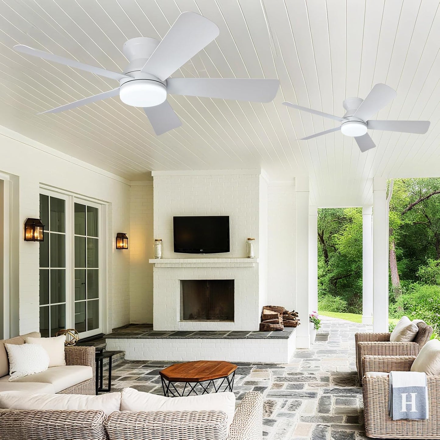 42-Inch Modern Black Ceiling Fan with Light & Remote - Dimmable Low Profile, 5 Reversible Walnut Blades, 6 Speeds for Indoor/Outdoor Use