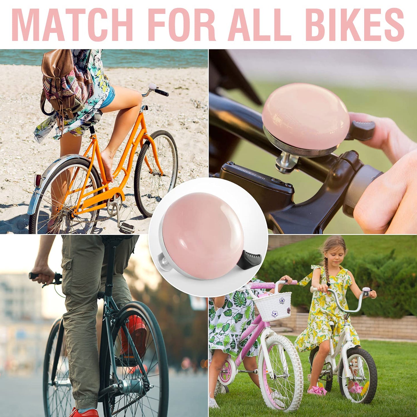 MARQUE Beach Cruiser Bike Bell – Classic Bicycle Bell Design for Adults and Kids with Traditional Ring Sound (Pink)