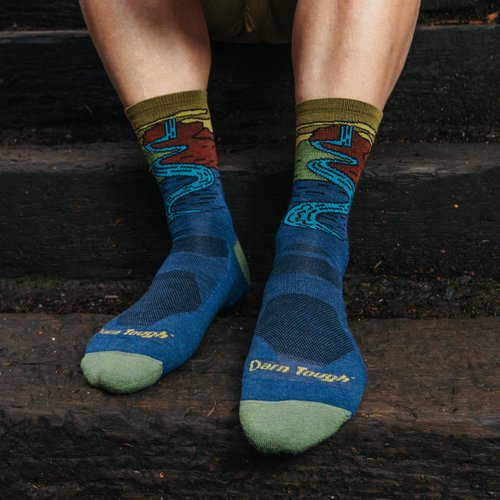 Darn Tough Vermont Men's Micro-Crew Hiking Socks, Chasing Waterfalls, Lightweight Cushioned Crew Socks for Men (Style 5020) - Denim, X-Large
