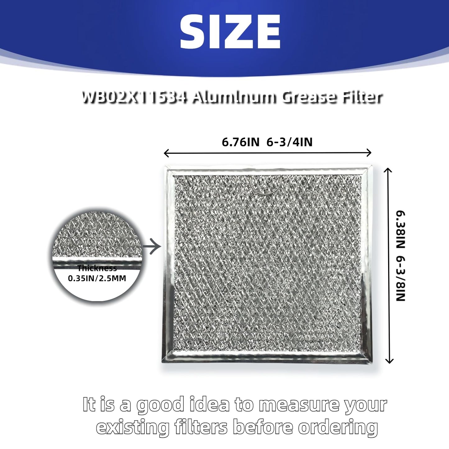 WZKO WB02X11534 Filter Replacement For G.E Microwave Oven Aluminum Grease Filter 6-3/8 x 6-3/4 x 3/32 In 2-Pack