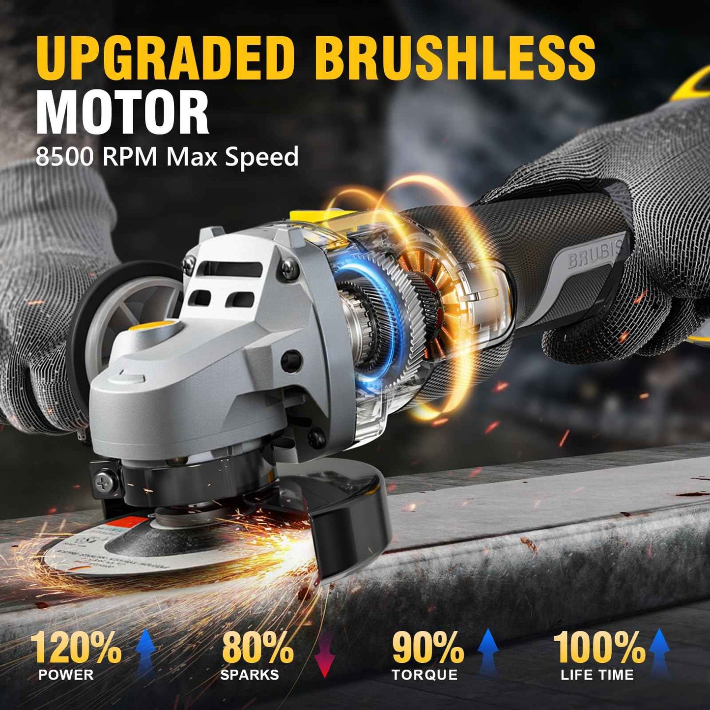 ADOTOCAM Angle Grinder, 20V Brushless Cordless, 4-1/2 Inch, Compatible with Dewalt Battery (No Battery), with Metal Grinding Wheel, for Cutting, Grinding, Polishing, Carving