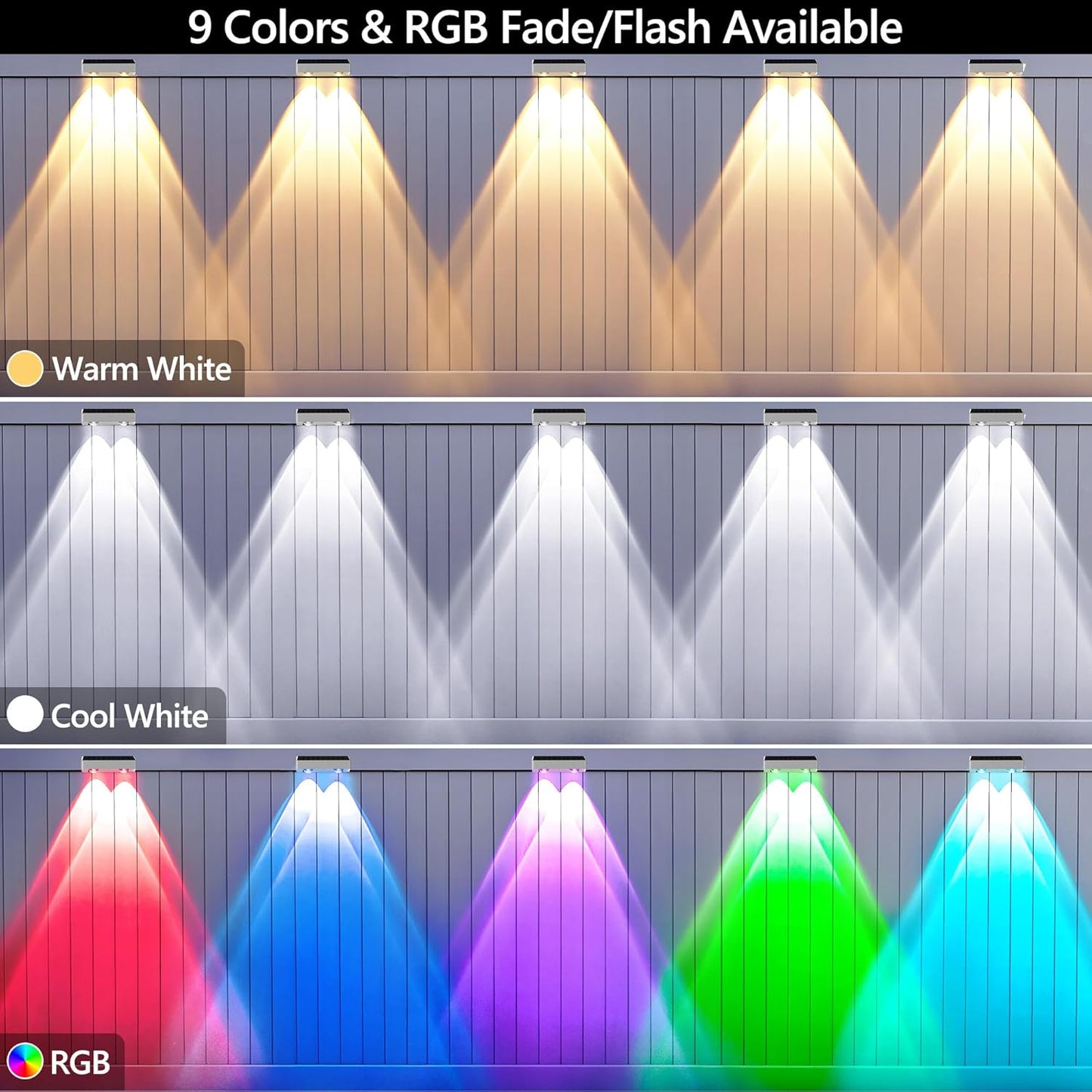 Brizled 12-Pack Solar Fence Lights – RGB & White Color-Changing Outdoor Wall Lights, IP65 Waterproof for Decks & Stairs