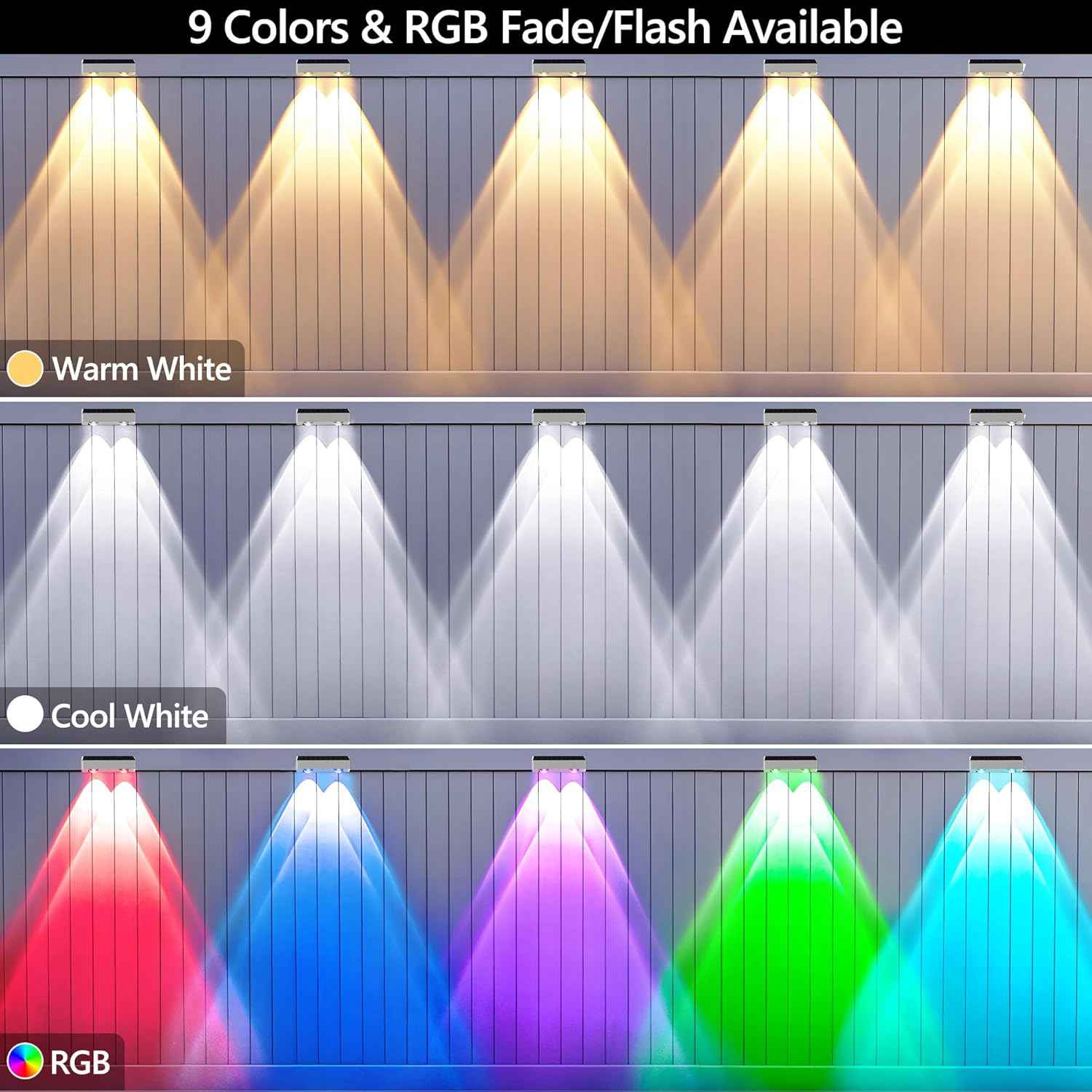Brizled 12-Pack Solar Fence Lights – RGB & White Color-Changing Outdoor Wall Lights, IP65 Waterproof for Decks & Stairs