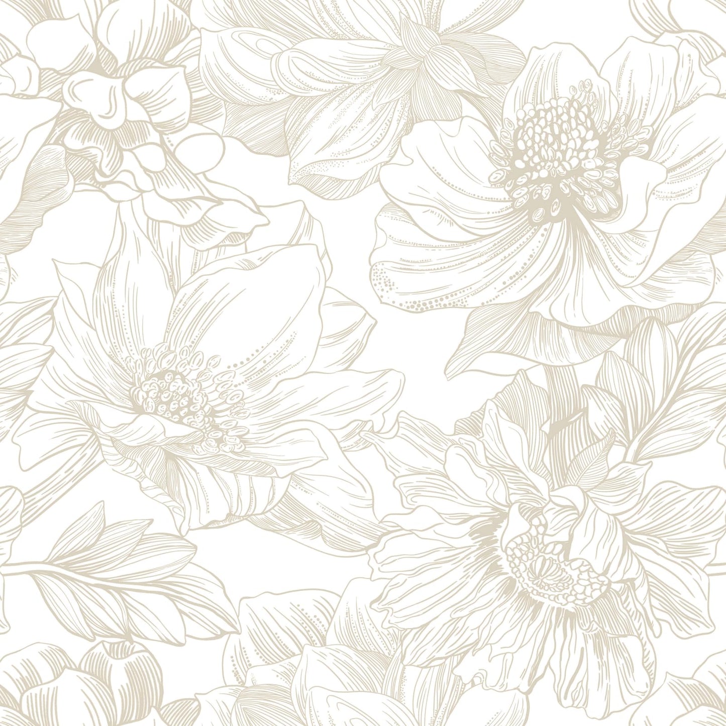 Ismoon Large Floral Peel and Stick Wallpaper Boho Beige Contact Paper 17.3inx6.5ft Neutral Wall Paper Removable Self Adhesive Wallpaper Bedroom Cabinet Bathroom Waterproof Mural Wall Decor Vinyl Roll