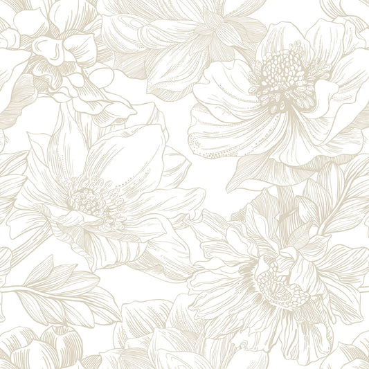 Ismoon Large Floral Peel and Stick Wallpaper Boho Beige Contact Paper 17.3inx6.5ft Neutral Wall Paper Removable Self Adhesive Wallpaper Bedroom Cabinet Bathroom Waterproof Mural Wall Decor Vinyl Roll