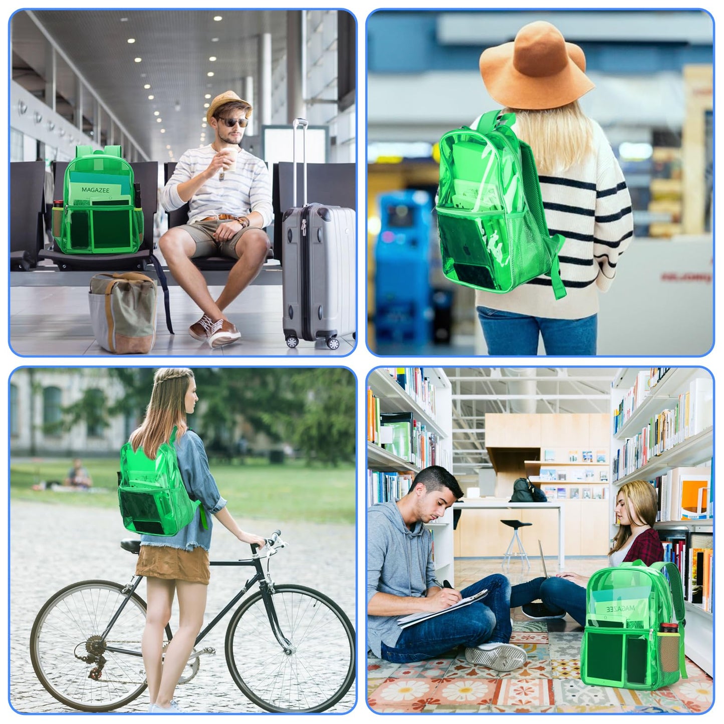 Neurora Clear Backpack Heavy Duty TPU Transparent Backpack for Sports,Work,Security Travel.(Green)