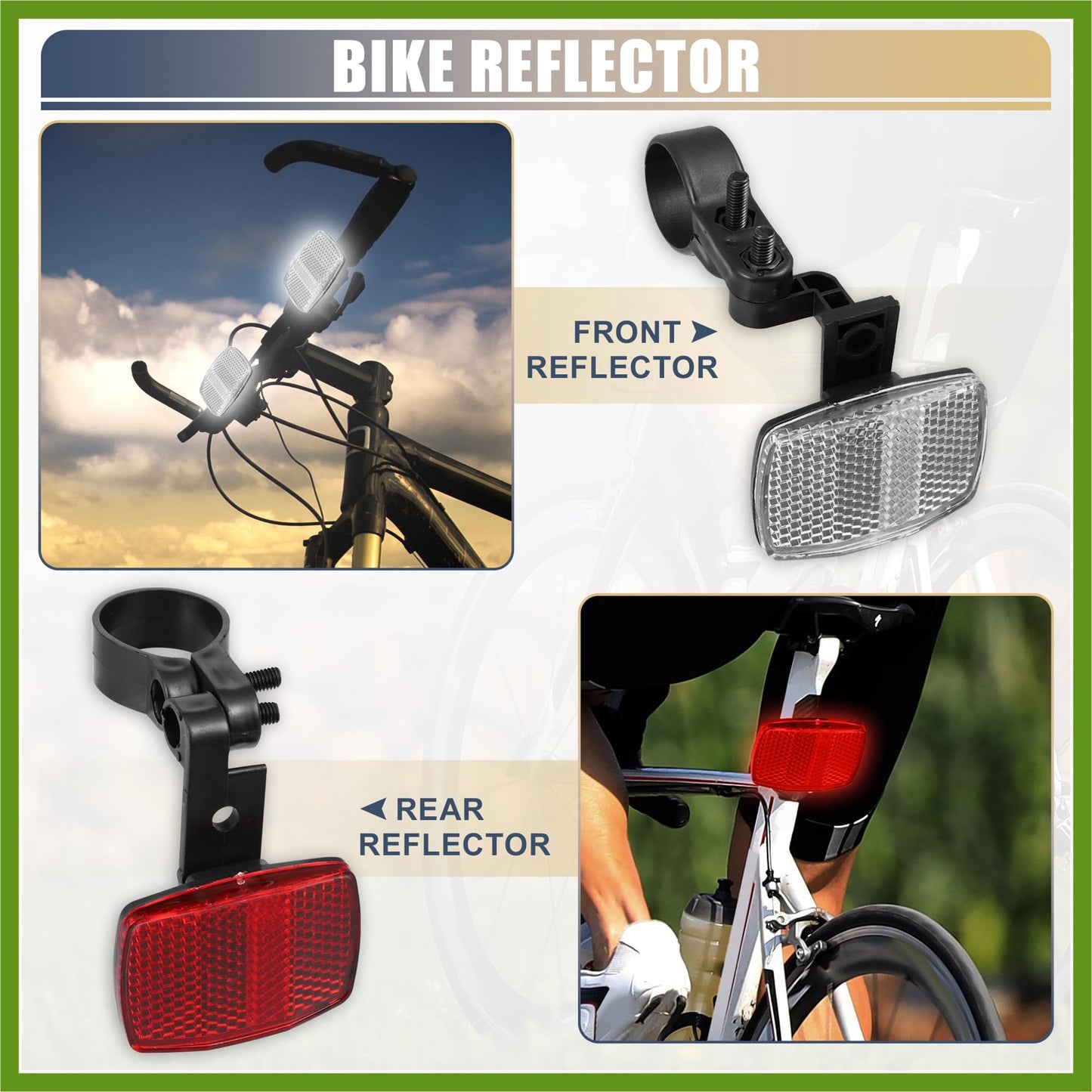 HOPESPANNER 10pcs Bicycle Front Rear Reflector Kit Mountain Bike Safety Warning Reflectors for Handlebar Seatpost and Night Cycling Red and White Replace Parts Vehicle Components