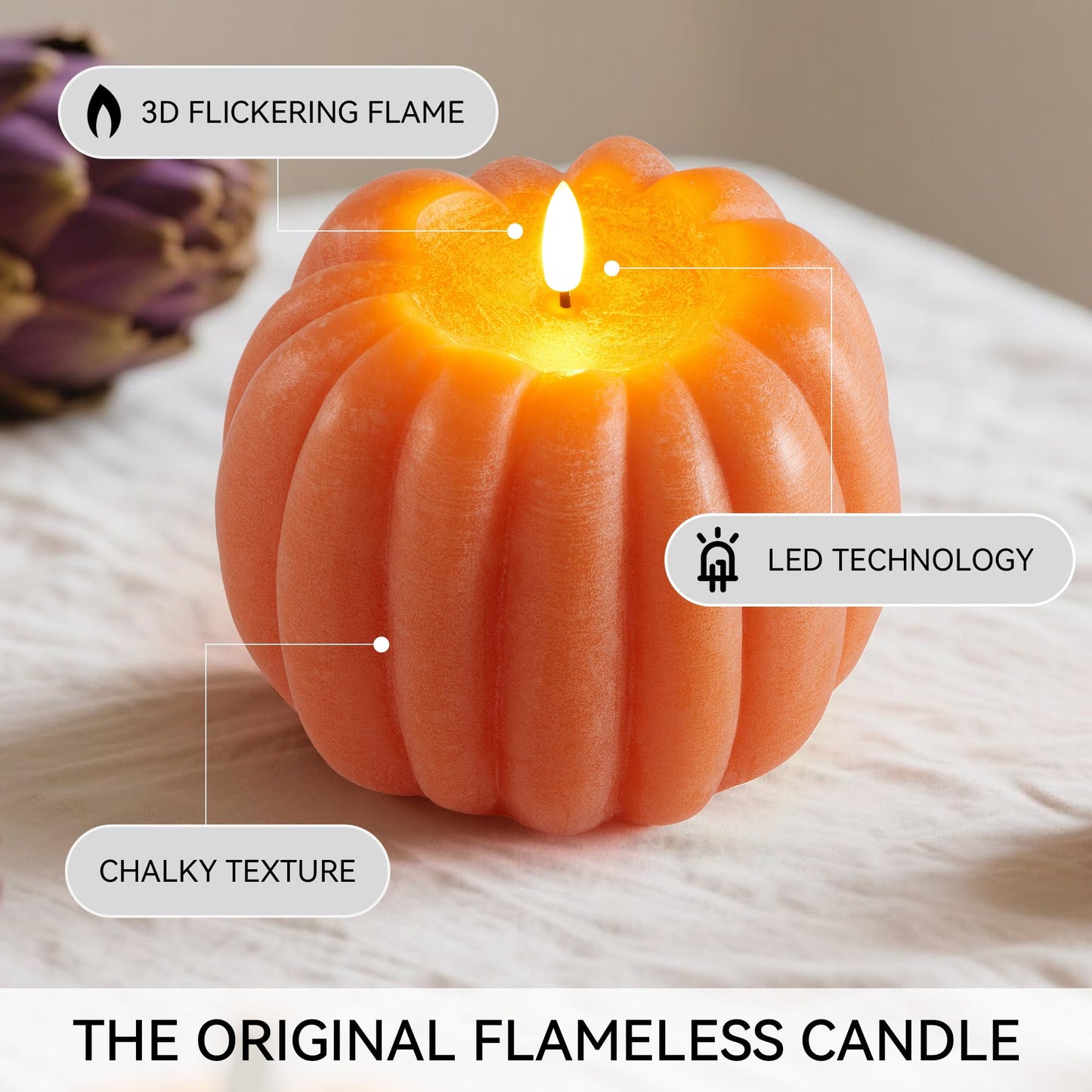 Velsyn Fall Decorations for Home, Flickering Flameless Wax Pumpkin LED Candle with Timer Remote Control, Thanksgiving Gifts, Autumn Farmhouse Rustic Harvest Decor for Tiered Tray Table Indoor (Orange)